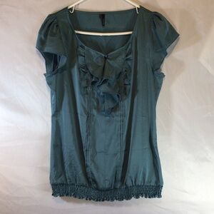 Maurices Teal Coquette Ruffle Bow Blouse Soft Girl Indie Fairy Top Romantic